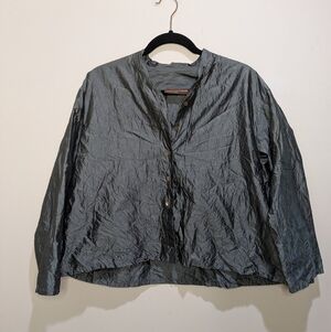 Eleven Stitch Design Boxy Cropped Lagenlook Metallic 100% Silk Shirt Small